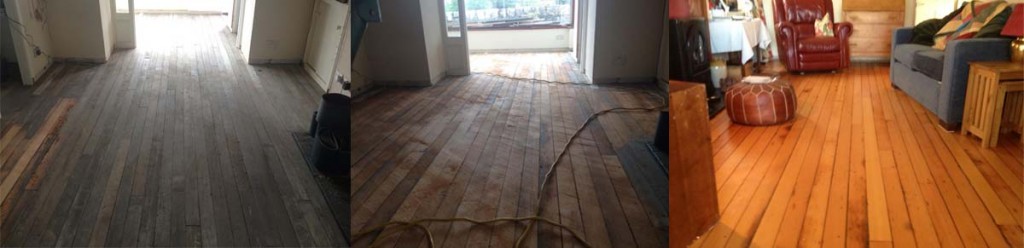 Wood Floor Sanding - before, during and after.